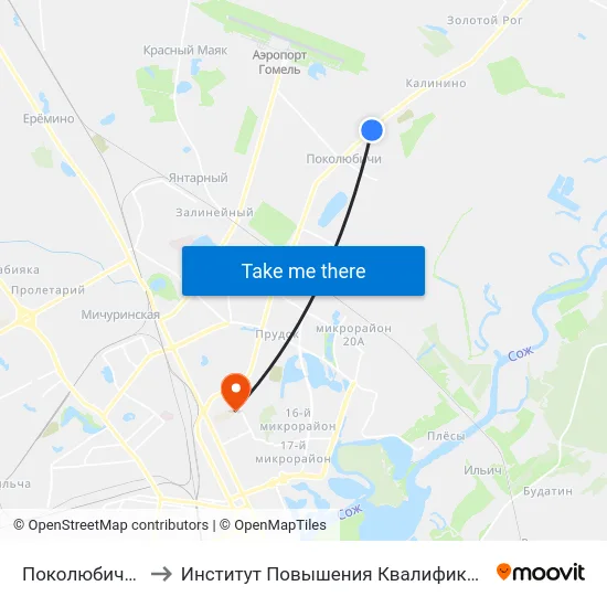 Поколюбичи-2 to Институт Повышения Квалификации map