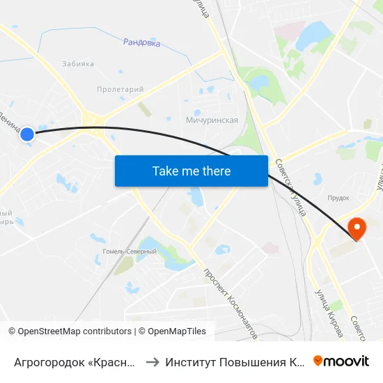 Агрогородок «Красное», Магазин to Институт Повышения Квалификации map