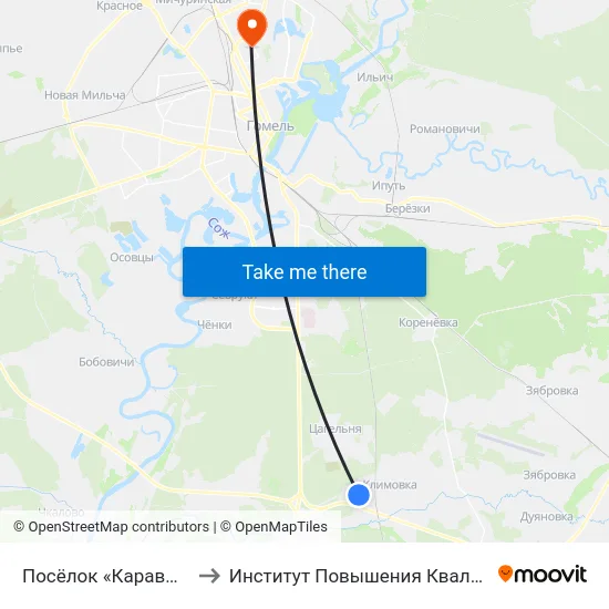 Посёлок «Каравышень» to Институт Повышения Квалификации map