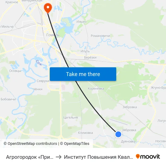 Агрогородок «Прибытки» to Институт Повышения Квалификации map