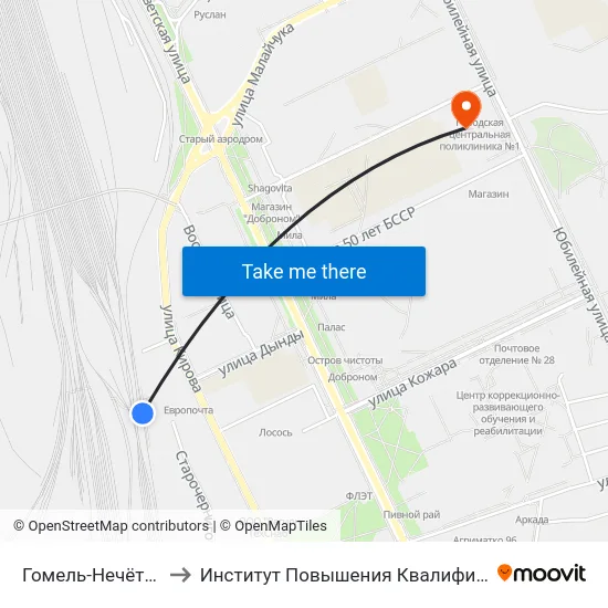 Гомель-Нечётный to Институт Повышения Квалификации map