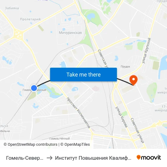 Гомель-Северный to Институт Повышения Квалификации map