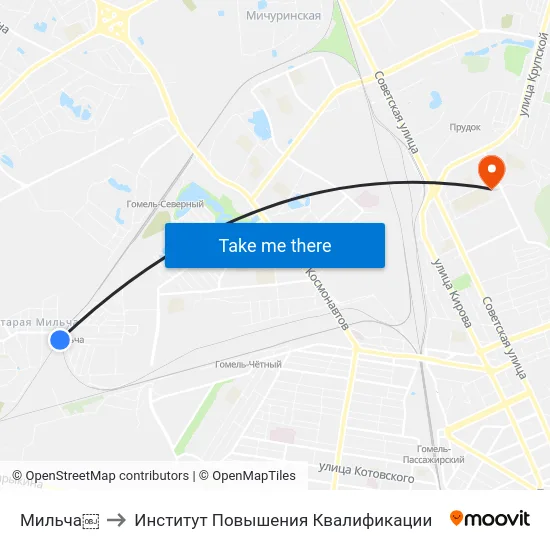 Мильча￼ to Институт Повышения Квалификации map
