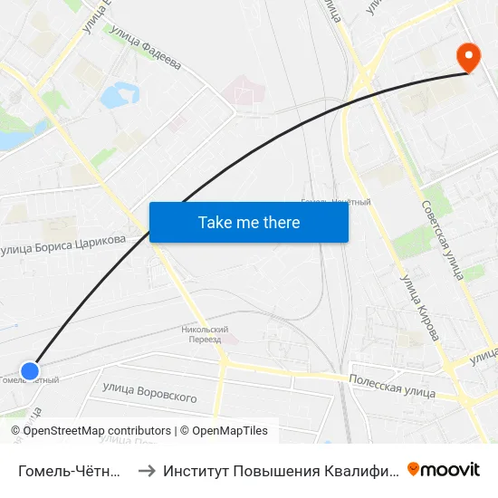 Гомель-Чётный￼ to Институт Повышения Квалификации map
