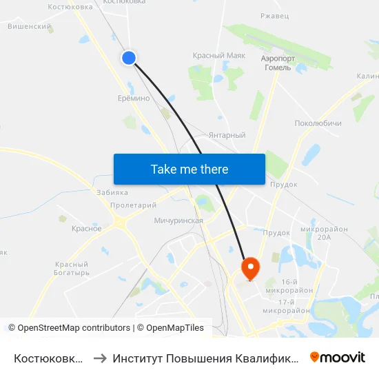 Костюковка￼ to Институт Повышения Квалификации map