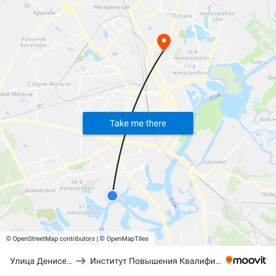 Улица Денисенко to Институт Повышения Квалификации map