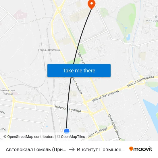 Автовокзал Гомель (Пригородные Автобусы) to Институт Повышения Квалификации map