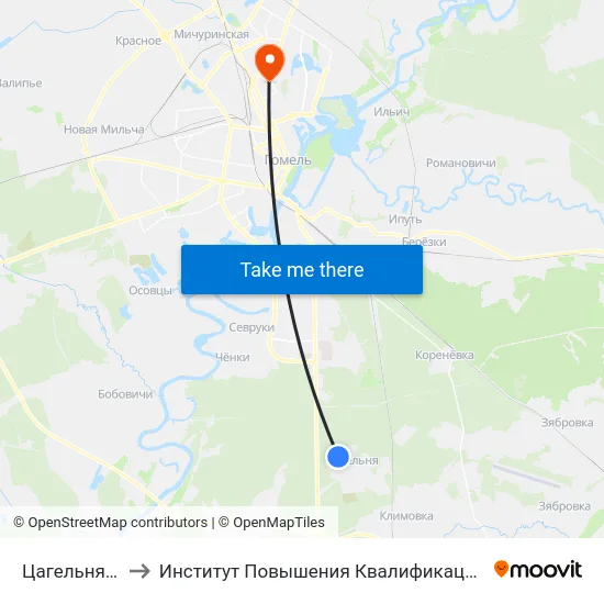 Цагельня-1 to Институт Повышения Квалификации map