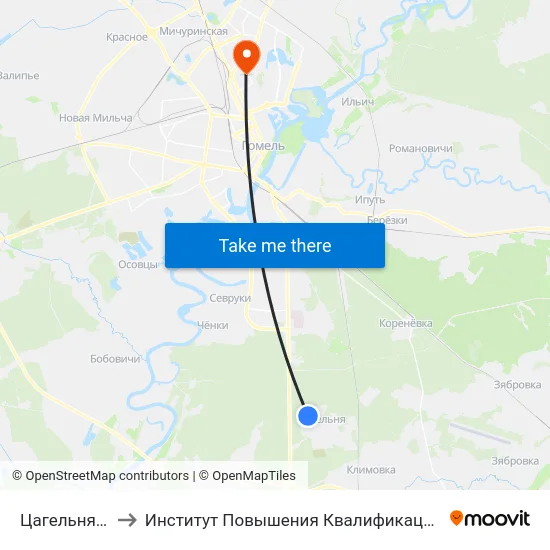 Цагельня-1 to Институт Повышения Квалификации map
