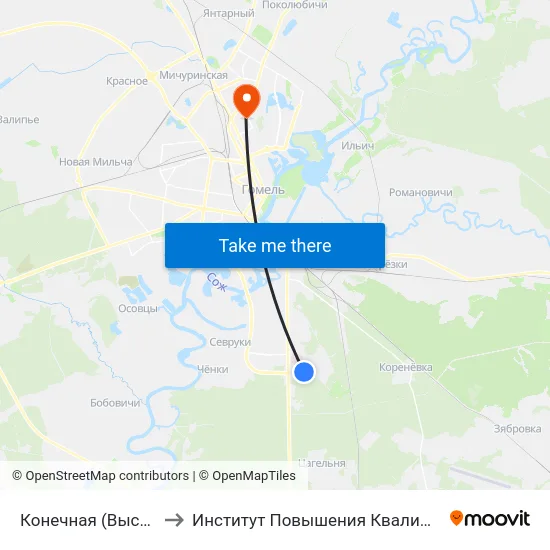 Конечная (Высадка) to Институт Повышения Квалификации map