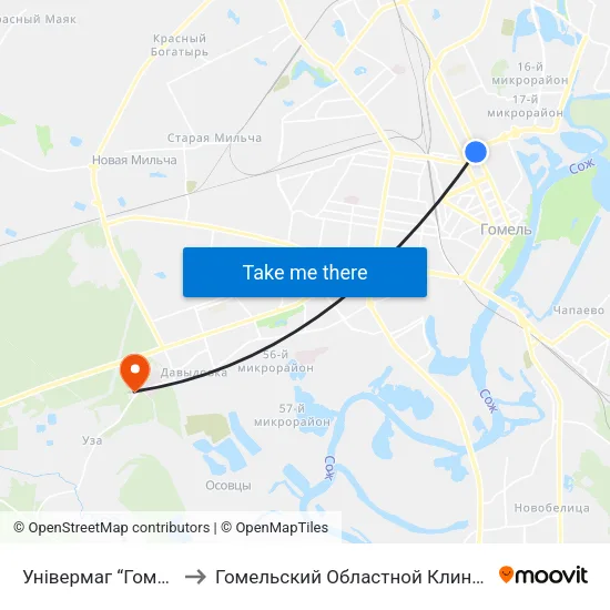 Універмаг “Гомель” (Универмаг «Гомель») to Гомельский Областной Клинический Кожно-Венерологический Диспансер map
