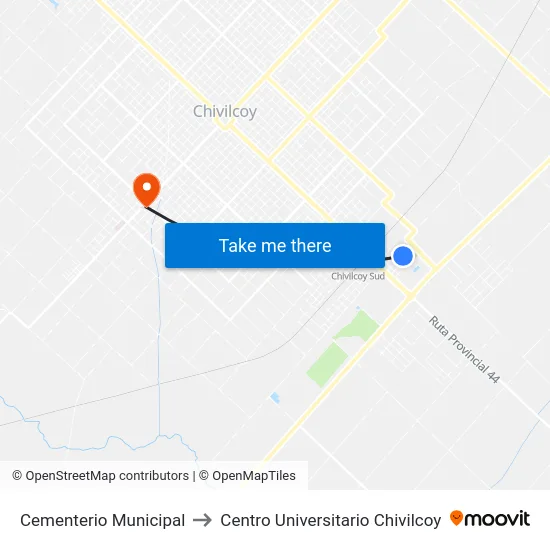 Cementerio Municipal to Centro Universitario Chivilcoy map
