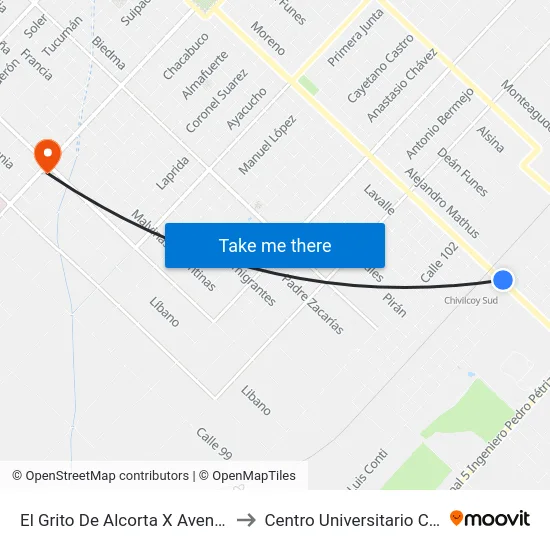 El Grito De Alcorta X Avenida Mitre to Centro Universitario Chivilcoy map