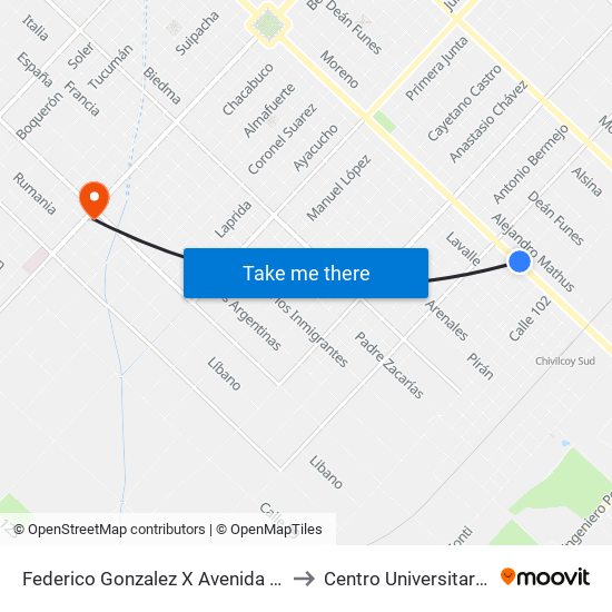 Federico Gonzalez X Avenida Bartolomé Mitre to Centro Universitario Chivilcoy map