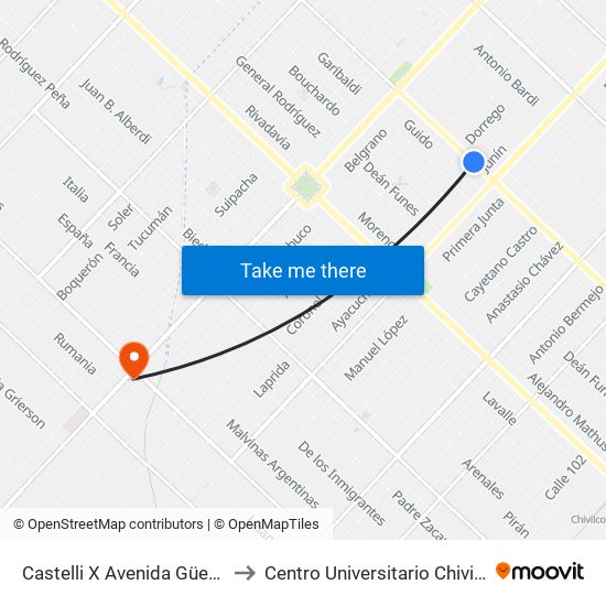 Castelli X Avenida Güemes to Centro Universitario Chivilcoy map