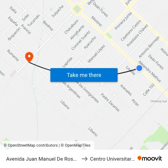 Avenida Juan Manuel De Rosas X Avenida Mitre to Centro Universitario Chivilcoy map