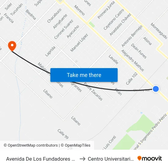 Avenida De Los Fundadores X Avenida Mitre to Centro Universitario Chivilcoy map