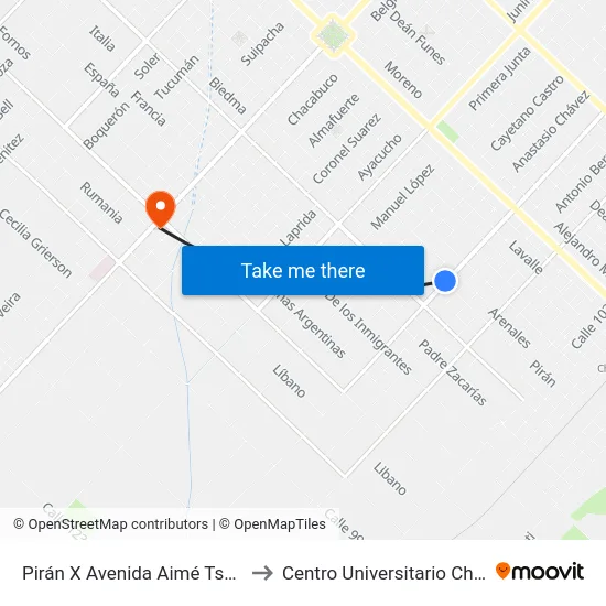 Pirán X Avenida Aimé Tschiffely to Centro Universitario Chivilcoy map