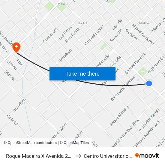 Roque Maceira X Avenida 22 De Octubre to Centro Universitario Chivilcoy map