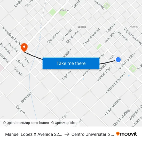 Manuel López X Avenida 22 De Octubre to Centro Universitario Chivilcoy map