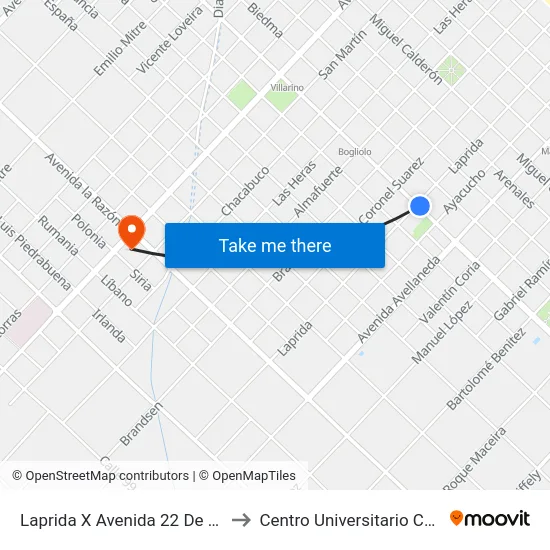 Laprida X Avenida 22 De Octubre to Centro Universitario Chivilcoy map