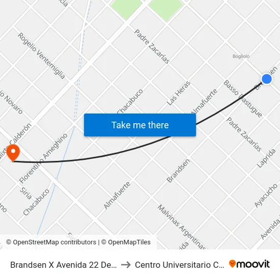 Brandsen X Avenida 22 De Octubre to Centro Universitario Chivilcoy map