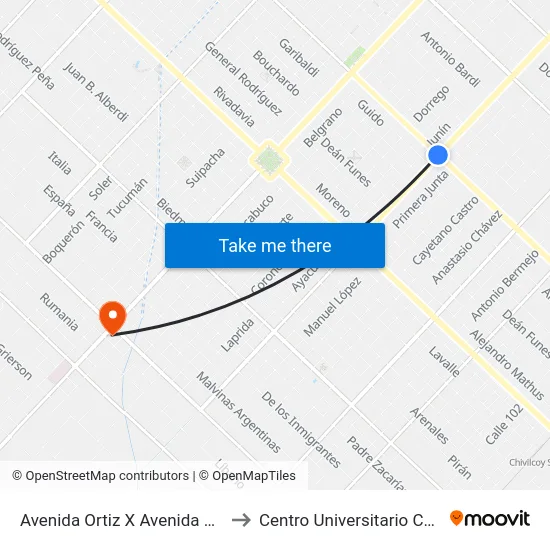 Avenida Ortiz X Avenida Güemes to Centro Universitario Chivilcoy map