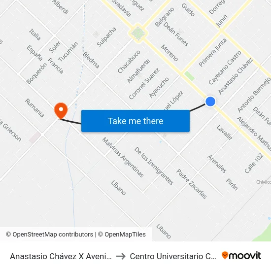 Anastasio Chávez X Avenida Mitre to Centro Universitario Chivilcoy map