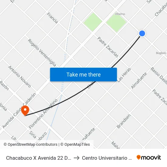 Chacabuco X Avenida 22 De Octubre to Centro Universitario Chivilcoy map