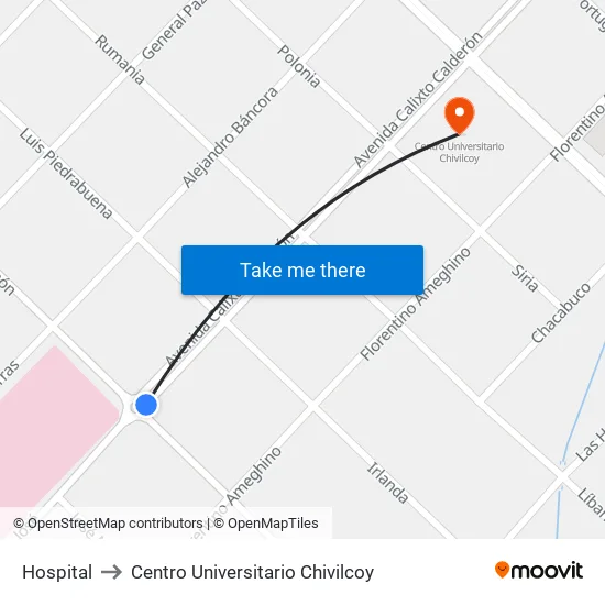Hospital Municipal to Centro Universitario Chivilcoy map