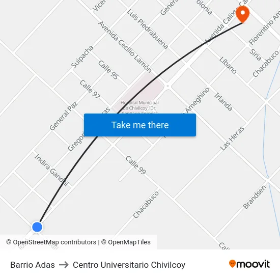 Barrio Adas to Centro Universitario Chivilcoy map