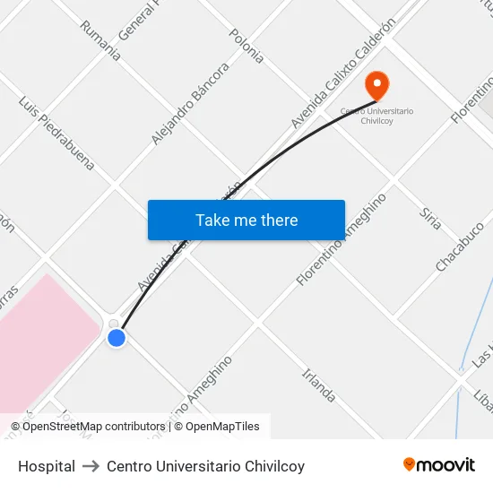 Hospital Municipal to Centro Universitario Chivilcoy map
