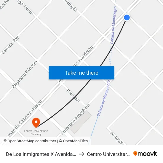 De Los Inmigrantes X Avenida Calixto Calderón to Centro Universitario Chivilcoy map