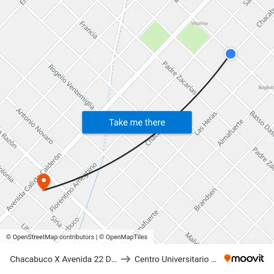 Chacabuco X Avenida 22 De Octubre to Centro Universitario Chivilcoy map