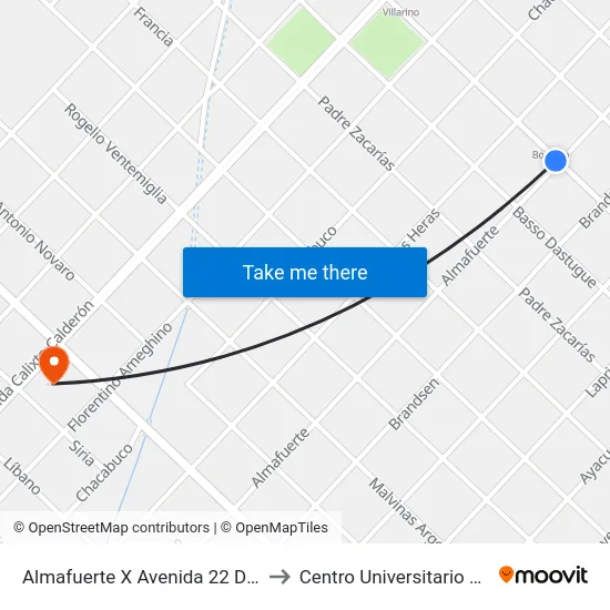 Almafuerte X Avenida 22 De Octubre to Centro Universitario Chivilcoy map