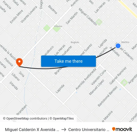 Miguel Calderón X Avenida Avellaneda to Centro Universitario Chivilcoy map