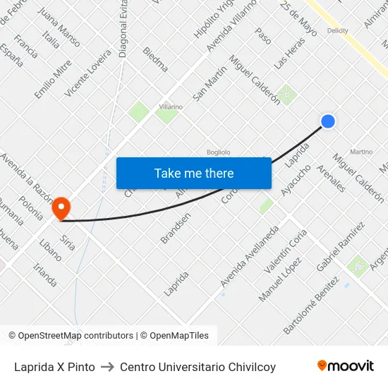 Laprida X Pinto to Centro Universitario Chivilcoy map