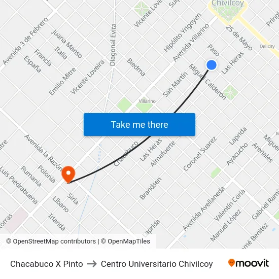 Chacabuco X Pinto to Centro Universitario Chivilcoy map