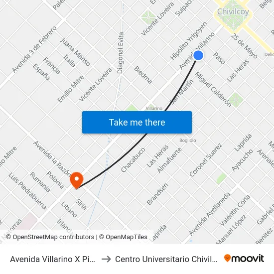 Avenida Villarino X Pinto to Centro Universitario Chivilcoy map