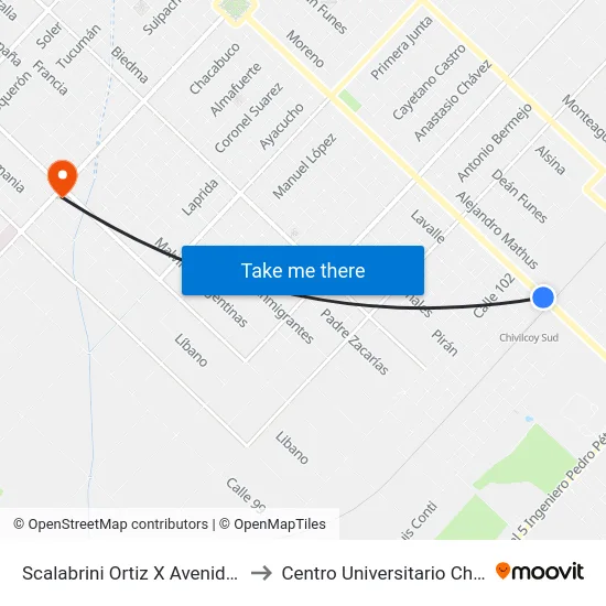 Scalabrini Ortiz X Avenida Mitre to Centro Universitario Chivilcoy map