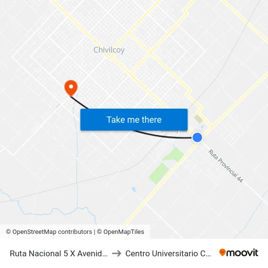 Ruta Nacional 5 X Avenida Mitre to Centro Universitario Chivilcoy map