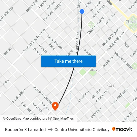 Boquerón X Lamadrid to Centro Universitario Chivilcoy map