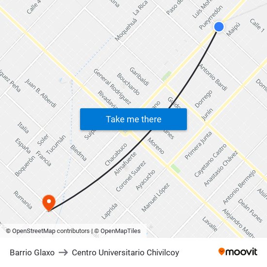 Barrio Glaxo to Centro Universitario Chivilcoy map