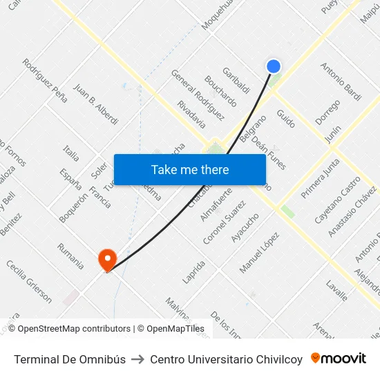 Terminal De Omnibús to Centro Universitario Chivilcoy map