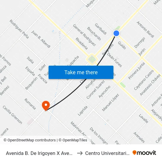 Avenida B. De Irigoyen X Avenida J. L. Suárez to Centro Universitario Chivilcoy map