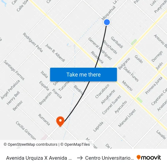 Avenida Urquiza X Avenida B. De Irigoyen to Centro Universitario Chivilcoy map
