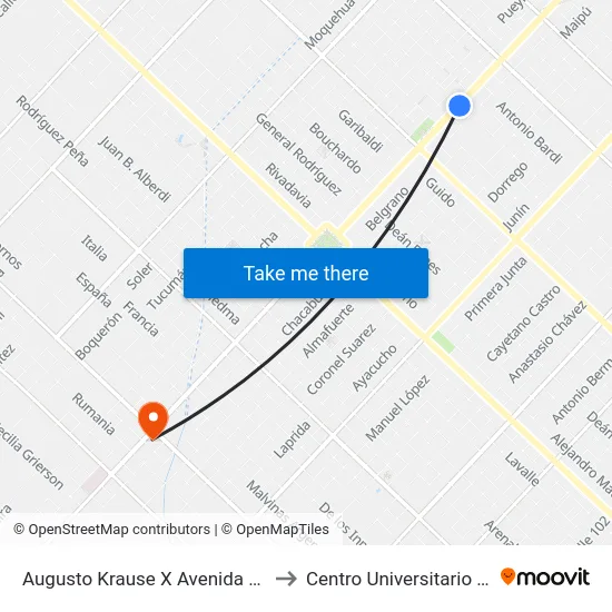 Augusto Krause X Avenida J. L. Suárez to Centro Universitario Chivilcoy map