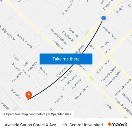Avenida Carlos Gardel X Avenida J. L. Suárez to Centro Universitario Chivilcoy map