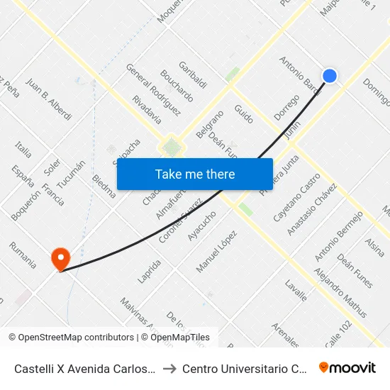 Castelli X Avenida Carlos Gardel to Centro Universitario Chivilcoy map