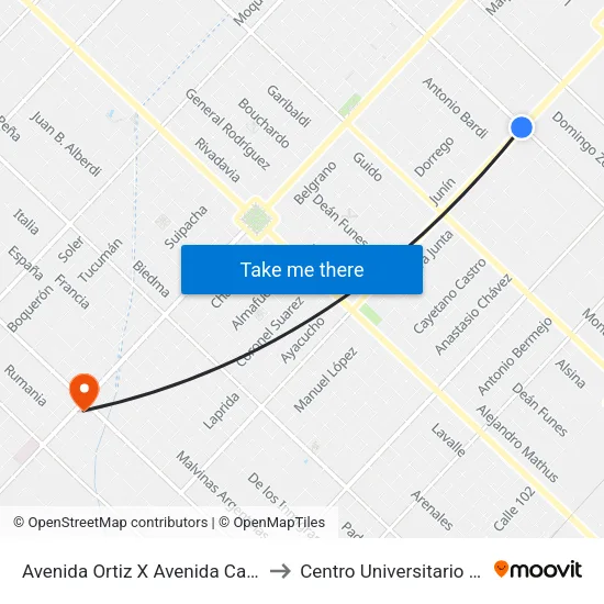 Avenida Ortiz X Avenida Carlos Gardel to Centro Universitario Chivilcoy map